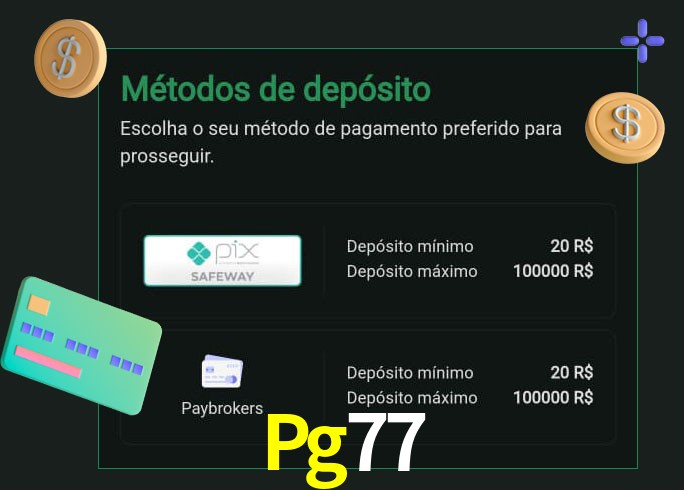 O cassino Pg77 oferece uma grande variedade de métodos de pagamento